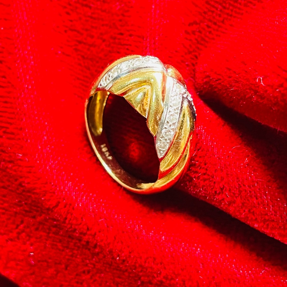 18K Yellow Gold and Pave Diamond Dome Ring Fine Jewelry